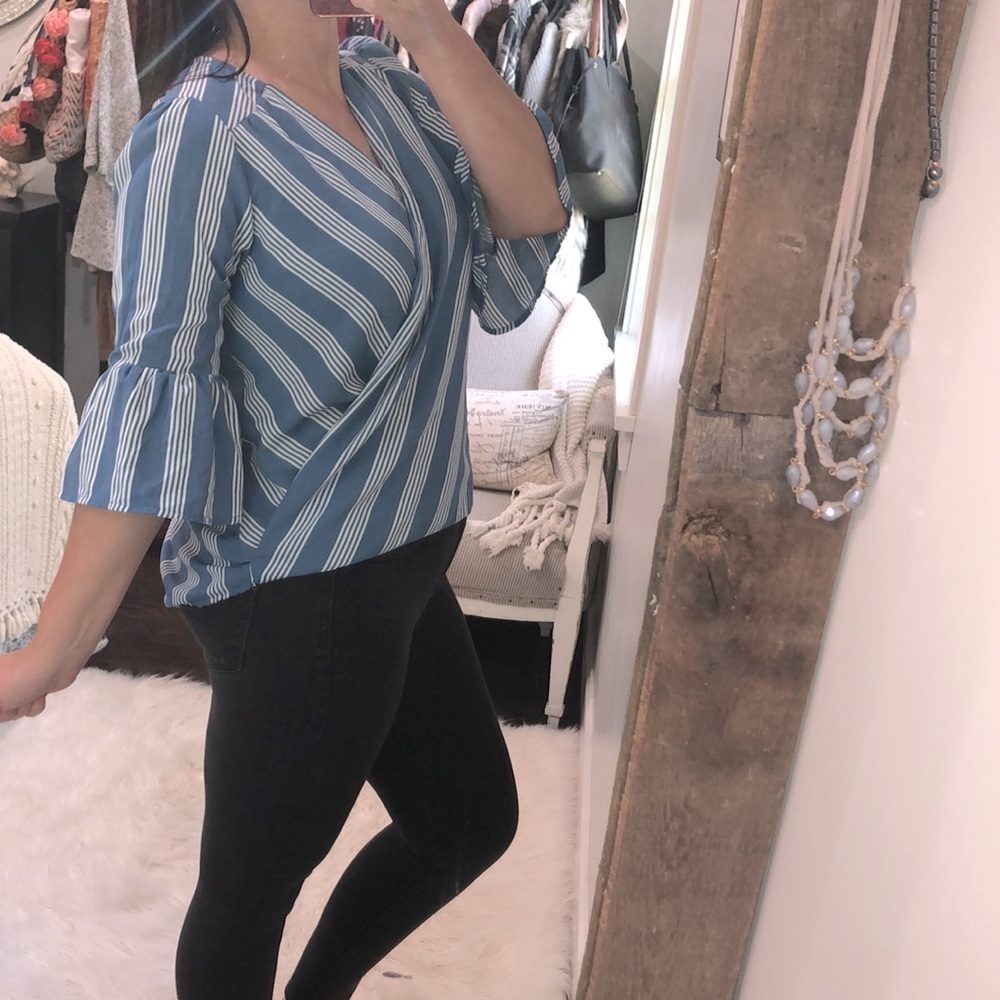 Late August size medium blue & white striped top